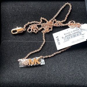 Michael Kors Rose Gold MK Heart Pendant Necklace with Pave Stones -NWT and Box